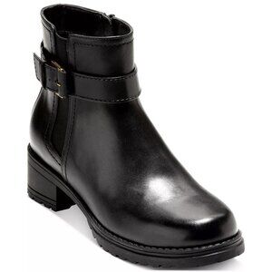 Cole Haan Black Leather Buckle Strap Ankle Booties